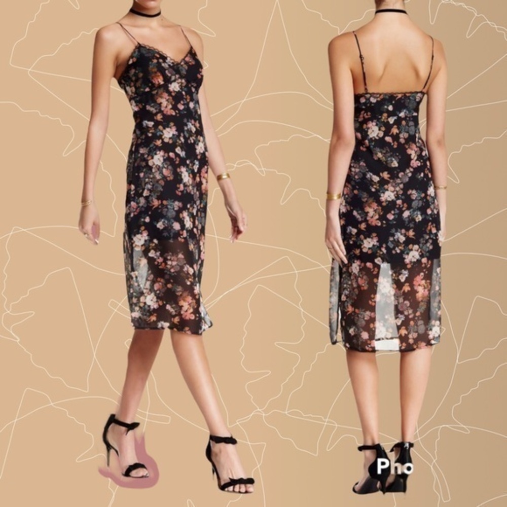 Astr Black Floral Midi Dress